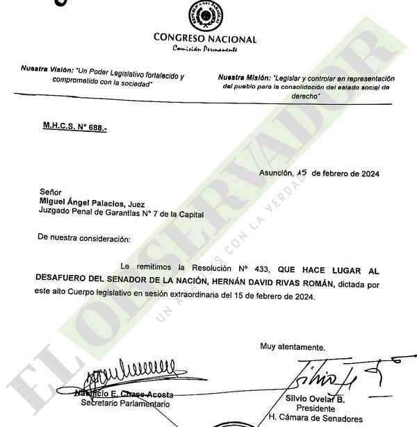Comunican desafuero de Rivas y es convocado a imposición de medidas