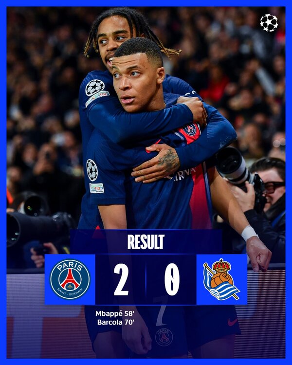 El PSG dio partido al Real Sociedad en los octavos de final por la Champions League - SNT