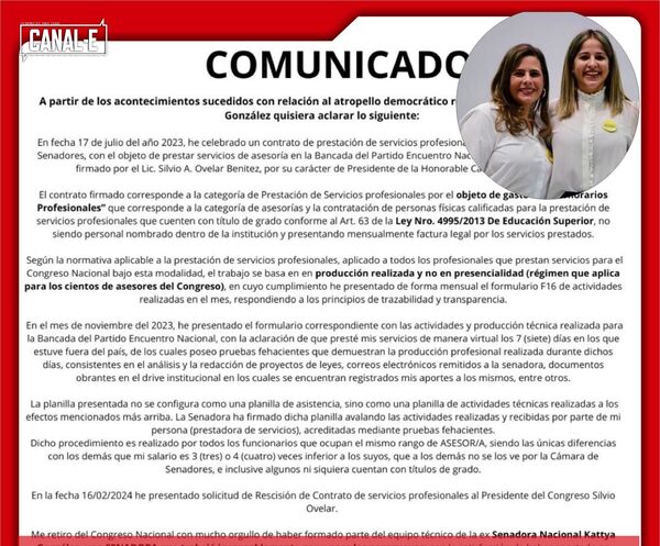 SOLEDAD BLANCO RENUNCIA AL CONGRESO Y EXPLICA SOBRE SU CONTRATO
