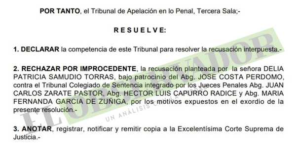 Cámara rechaza recusación de Patricia Samudio contra tribunal que la juzgará por apropiación