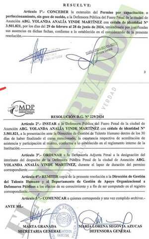 Defensora general avala prórroga de permiso a defensora que hace 17 meses está en el exterior