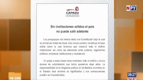 Capasu se pronunció contra golpe a la institucionalidad en el Congreso - Noticias Paraguay