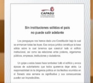 Capasu se pronunció contra golpe a la institucionalidad en el Congreso - Paraguay.com