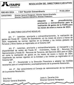 Sin presupuesto, Itaipú aprobó gastos mediante procedimientos provisorios - Economía - ABC Color