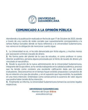 Comunicado de la Universidad Sudamericana - Espacio Reservado - ABC Color