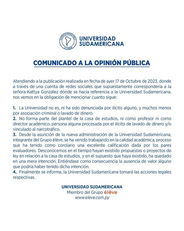 Comunicado de la Universidad Sudamericana - Espacio Reservado - ABC Color