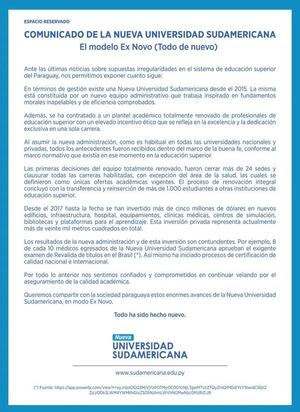 El modelo Ex Novo (Todo de nuevo) de la Universidad Sudamericana - Espacio Reservado - ABC Color