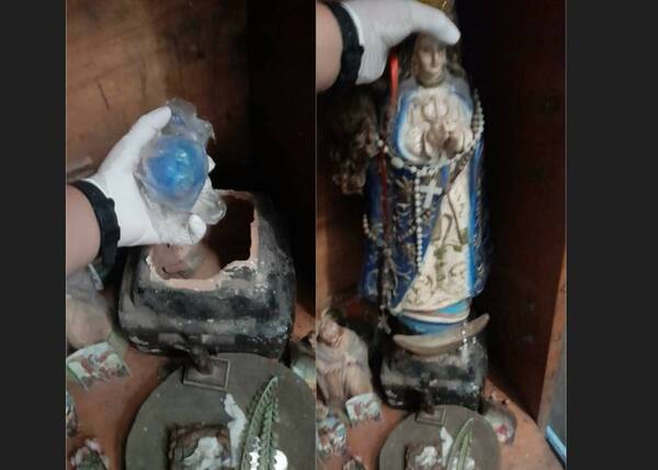 "Santa María..." Rezaba a una imagen de la virgen de Caacupé ¡repleta de drogas!