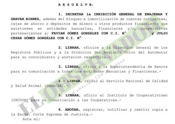 Juez dicta prohibiciones para evitar fuga de bienes y dinero de presuntos narcos