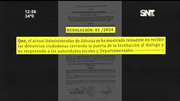 Administrador de ADUANAS: "Persona no grata" - SNT