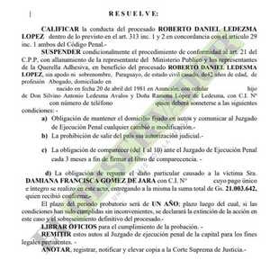 Funcionario accede a suspensión condicional tras reparar daño por G 21.000.000