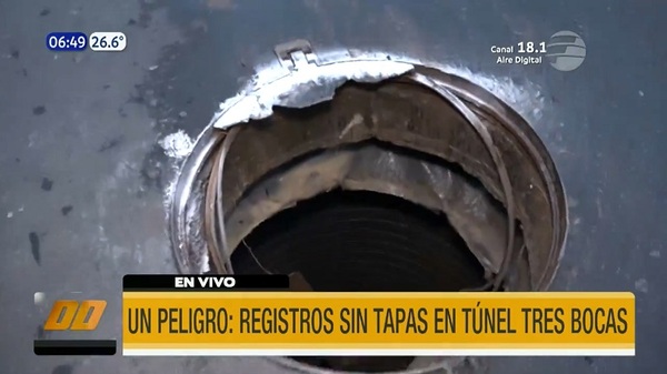 Registros destapados en la avenida Acceso Sur apeligran a los conductores - Noticias Paraguay