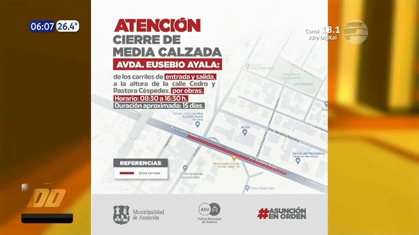 Tramo de la avenida Eusebio Ayala estará cerrado por obras - Noticias Paraguay