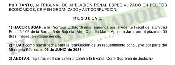 Extienden otra vez el plazo de investigación a jueza y por presunta pedido de coima