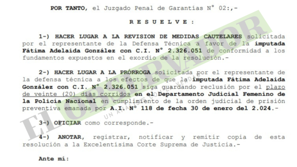 Imputada por venta de cargos en el IPS seguirá recluida en el Dpto. Judicial por 20 días
