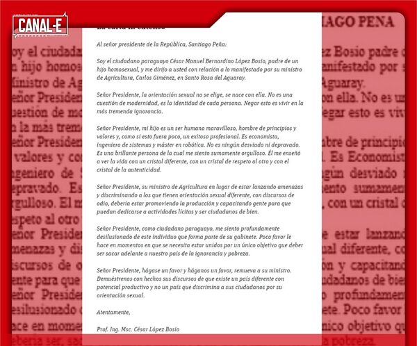 “Soy un ciudadano paraguayo, padre de un hijo homosexual…”