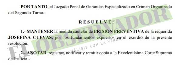 Juez rechaza circunstancia familiar y mantiene prisión a imputada en caso Dakovo