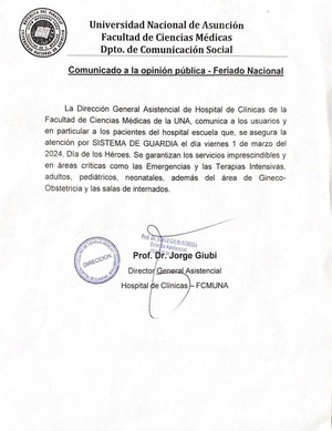 Garantizan atención médica durante feriado por Día de los Héroes en Clínicas - .::Agencia IP::.