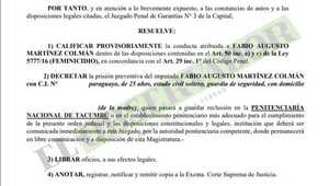 Ordenan remisión a la cárcel de Tacumbú de presunto feminicida