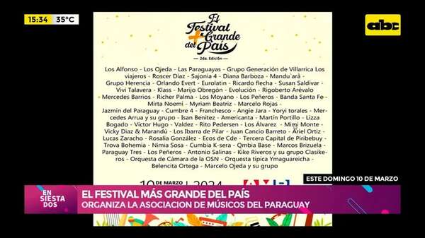 Video: el Festival Más grande del País será este domingo 10 de marzo - Ensiestados - ABC Color