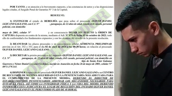 Remiten a la Agrupación a Oliver Lezcano, recapturado hoy con un vehículo robado