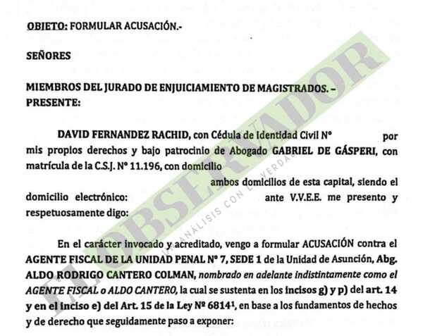 Formulan nueva acusación contra el fiscal Aldo Cantero ante el JEM