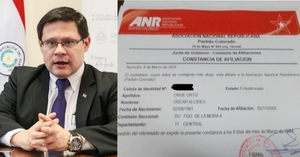  Según registro de la ANR, Óscar Orué es afiliado al Partido Colorado