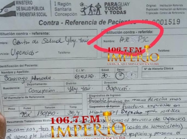 Orden de Traslado de paciente fue adulterada - Radio Imperio 106.7 FM