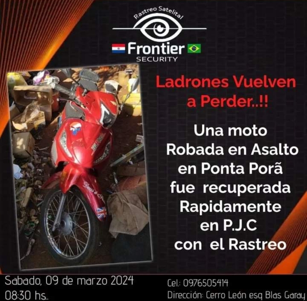 Gracias a eficacia de Frontier Security, se recuperó una motocicleta robada en Ponta Porã - Radio Imperio 106.7 FM