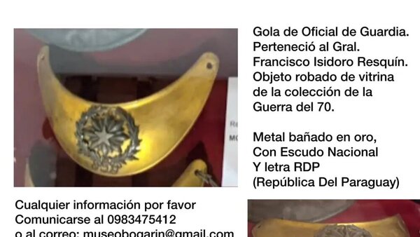 Denuncian robo de insignia militar de la Guerra de la Triple Alianza - Radio Imperio 106.7 FM