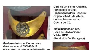 Denuncian robo de insignia militar de la Guerra de la Triple Alianza