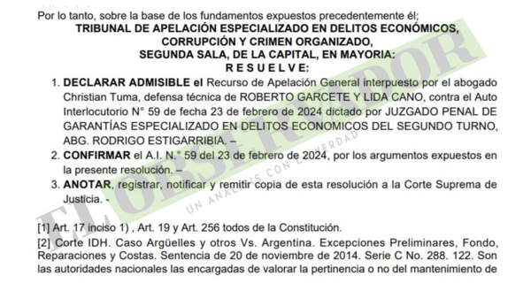 Esposa e hijo del expresidente de Resistencia seguirán con arresto domiciliario