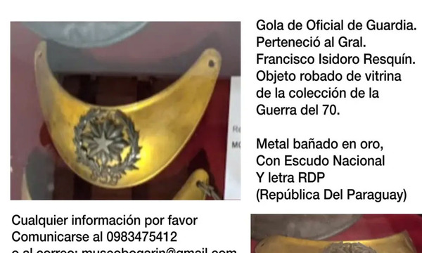 “Es un objeto invaluable” Robo de insignia de la Guerra de la Triple Alianza