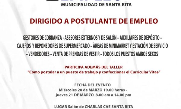 Municipalidad de Santa Rita prepara feria de empleo