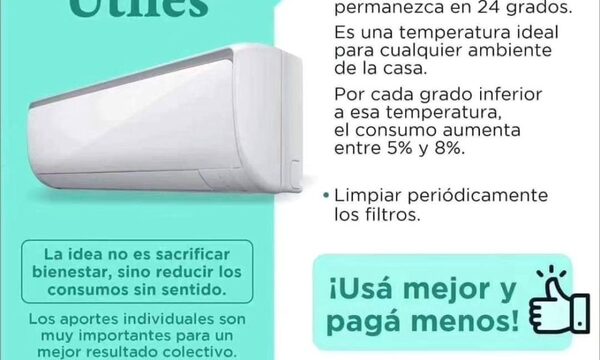 ANDE recomienda usar el aire acondicionado en 24º C