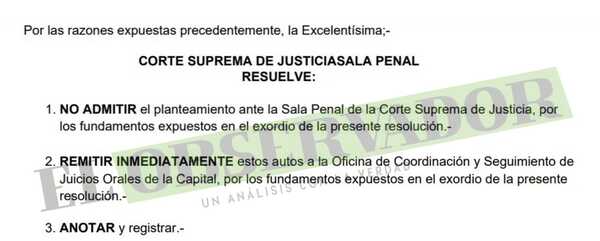 Sala Penal destraba causa por tráfico de cocaína y ordena nuevo sorteo de Tribunal de Sentencia