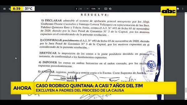 Video: Excluyen a familia de Rodrigo Quintana de juicio a policía por fatal asalto al PLRA - ABC Noticias - ABC Color