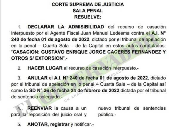 Corte ordena nuevo juicio para exfiscal por extorsión al anular prescripción