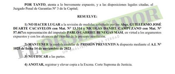 Cantante Pablo Benegas seguirá preso y se evalúa nuevas calificaciones jurídicas