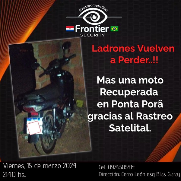 Más una motocicleta recuperada gracias a Frontier Security - Radio Imperio 106.7 FM