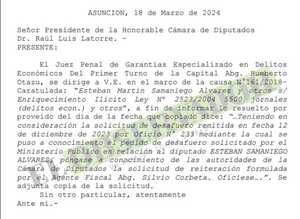 Juez comunica pedido de desafuero al diputado Samaniego pendiente desde diciembre