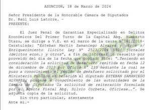 Juez comunica pedido de desafuero al diputado Samaniego pendiente desde diciembre 