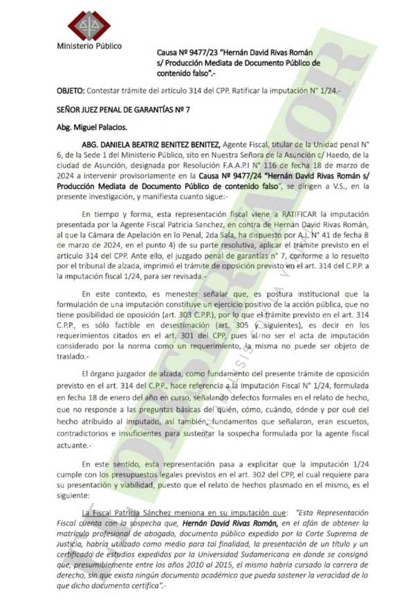 Fiscalía ratifica imputación contra Hernán Rivas y asegura que el relato sí responde a todas las preguntas 