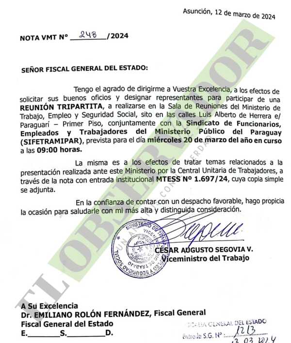 Funcionarios del Ministerio Público se reunirán con el Fiscal General sobre imposición de un nuevo reglamento interno