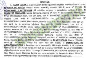 Tribunal autoriza devolución de armas al absuelto exconcejal Benjamín Adaro Monzón