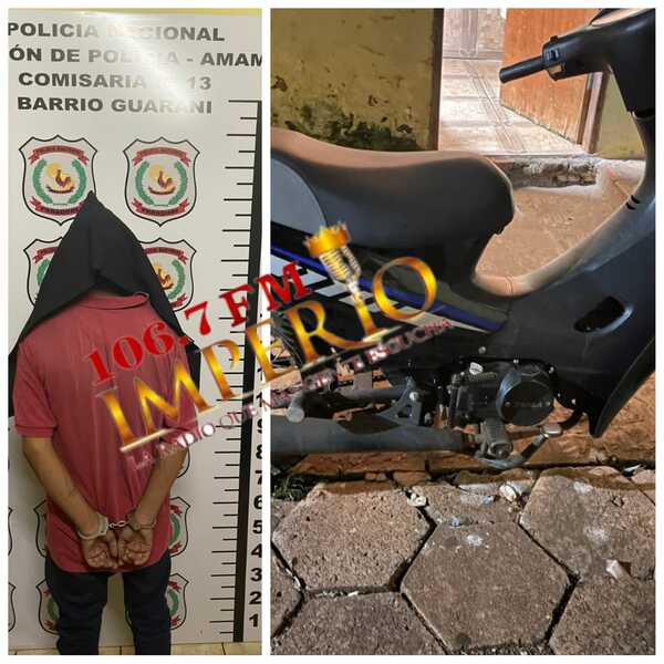 Tras persecución policial detienen a un joven con motocicleta de dudosa procedencia - Radio Imperio 106.7 FM