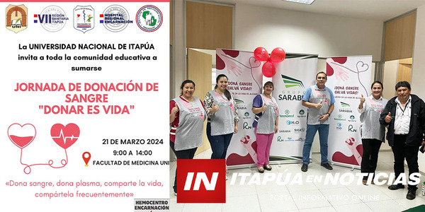 MAÑANA SE REALIZARÁ JORNADA DE DONACIÓN DE SANGRE EN ENCARNACIÓN - Itapúa Noticias