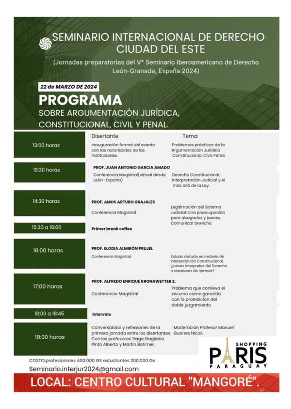 Convocan a Seminario Internacional sobre Argumentación Constitucional, Civil y Penal