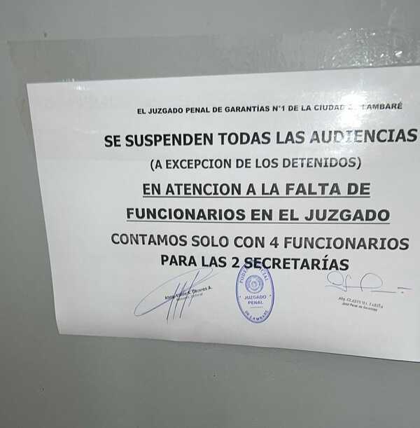 Suspenden audiencias en Juzgado de Lambaré por falta de funcionarios - Megacadena - Diario Digital