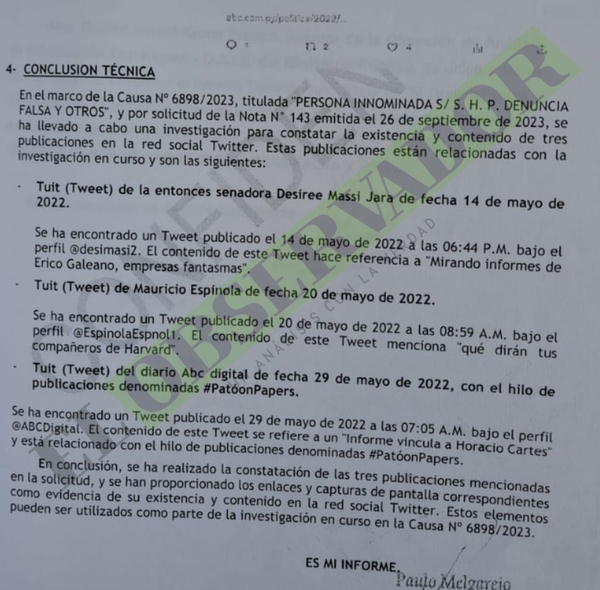 Dirección de Fiscalía recomendó “utilizar” en investigación tuits de Desirée, “Mauri” y ABC